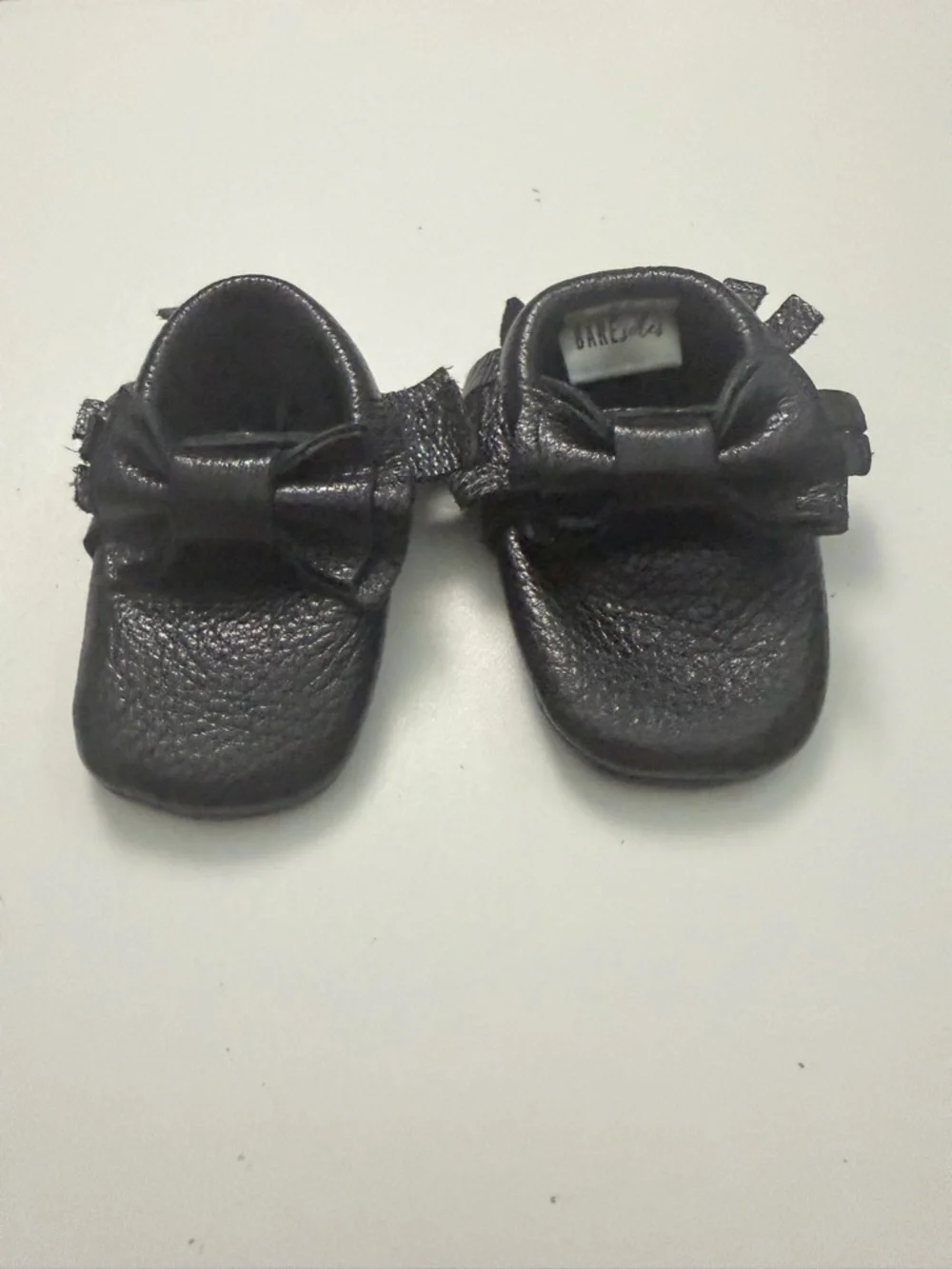 Bare Soles Moccasins Leather Soft Bow Black Baby Size 1 NB-3m